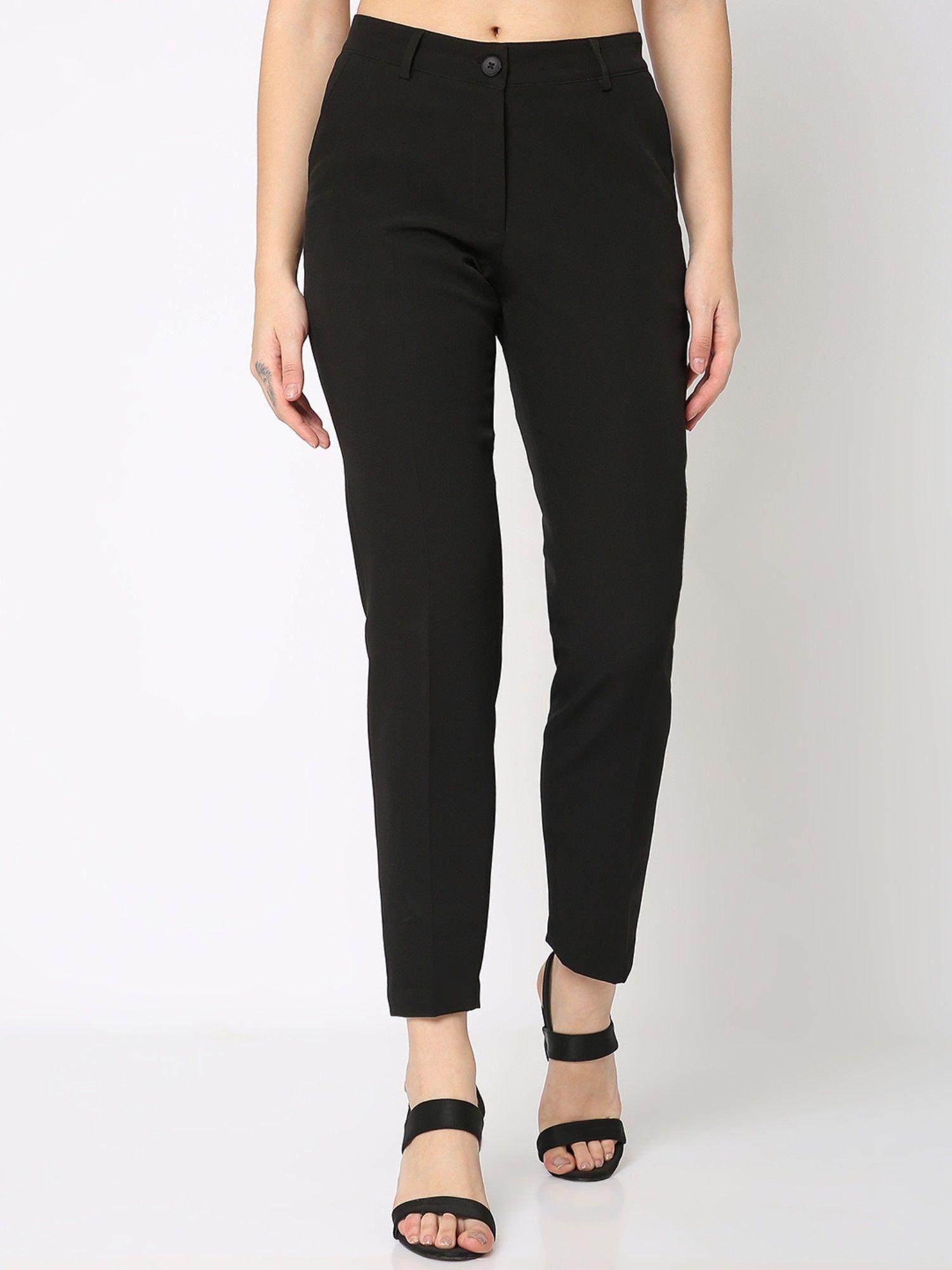 black mid waist straight trouser