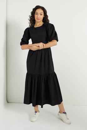 black midi cotton dress for women - black