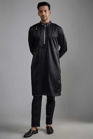 black milano satin pintuck kurta set