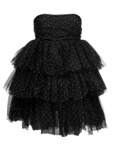 black mini flounced dress