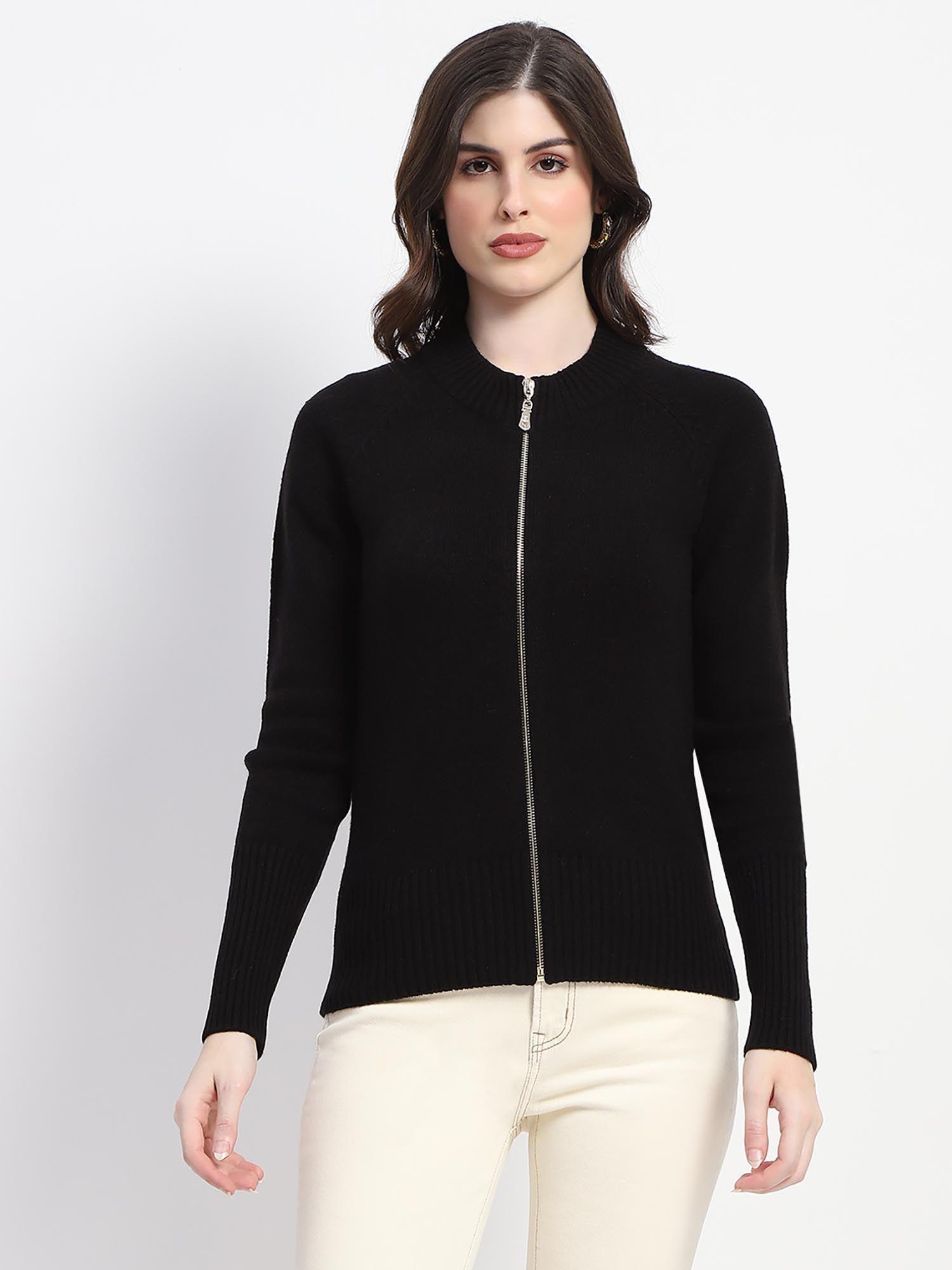 black mock neck knit cardigan