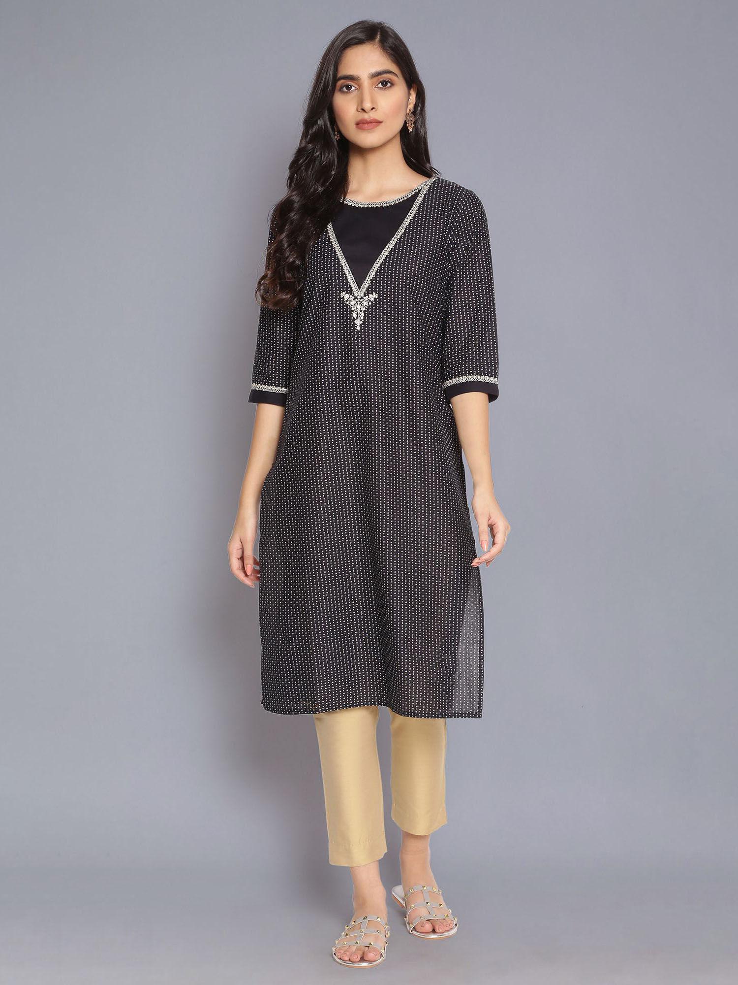 black mock neck straight kurta