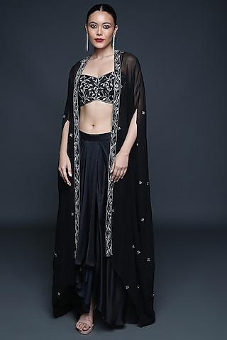 black modal & georgette embellished cape set