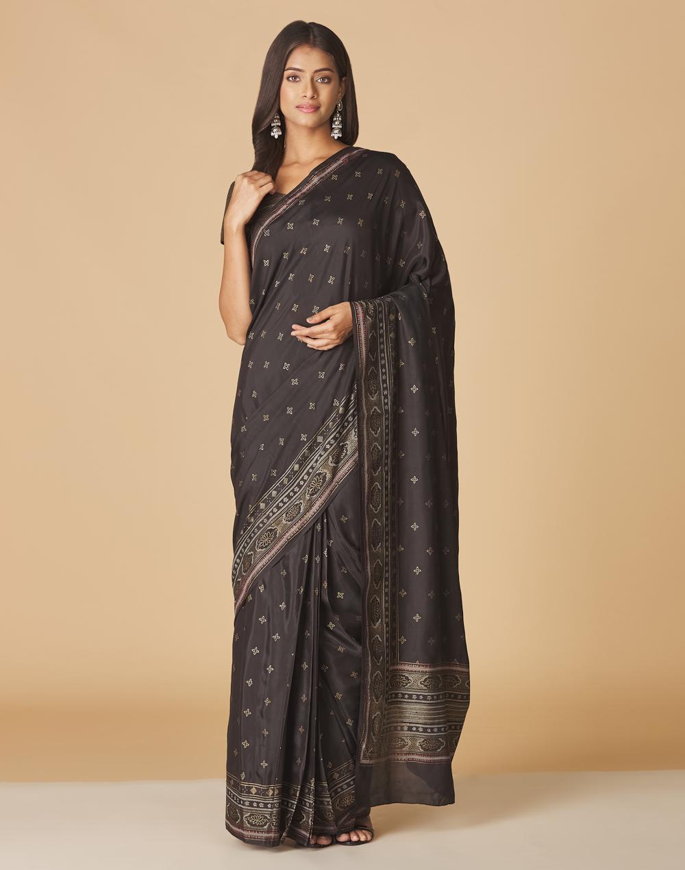 black modal butta hand block printed stitched saris