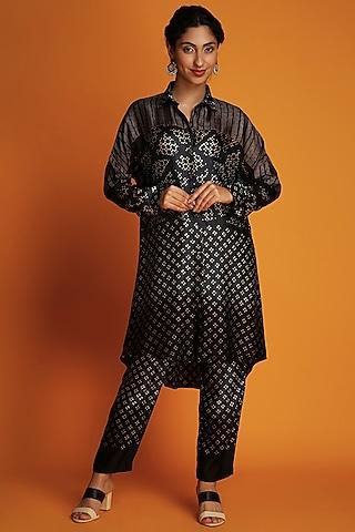 black modal hand block-printed ombre shirt tunic set