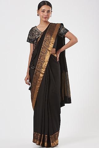 black monga silk banarasi saree set