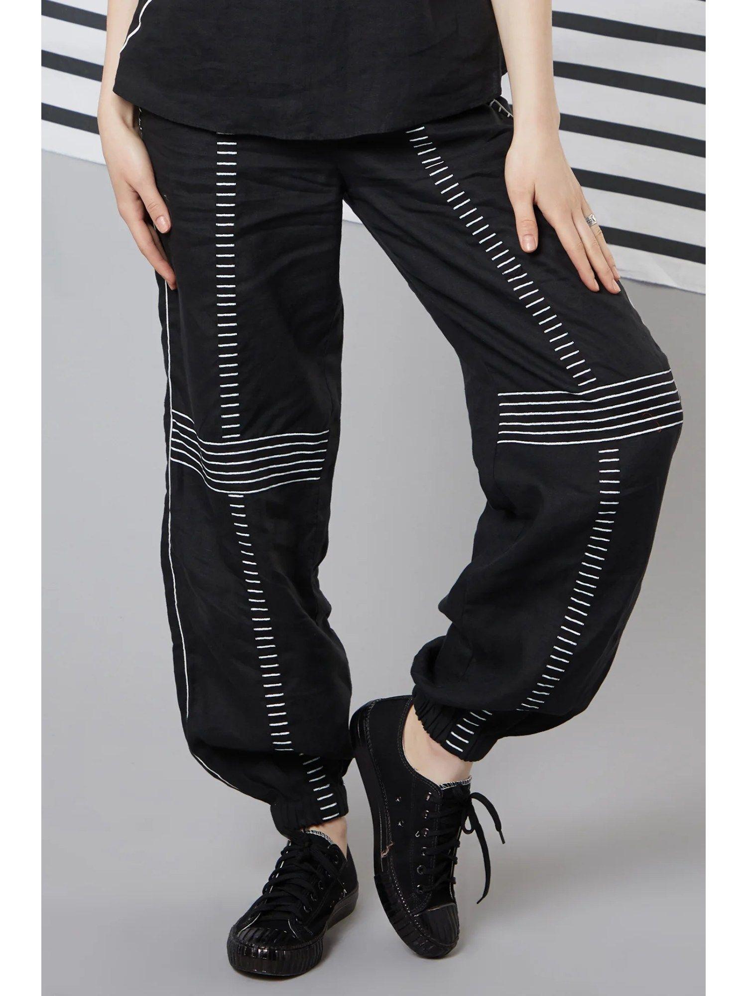 black monochrome striped jogger pants