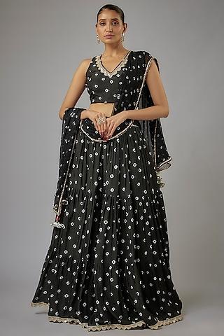 black muslin hand-tied bandhej printed lehenga set