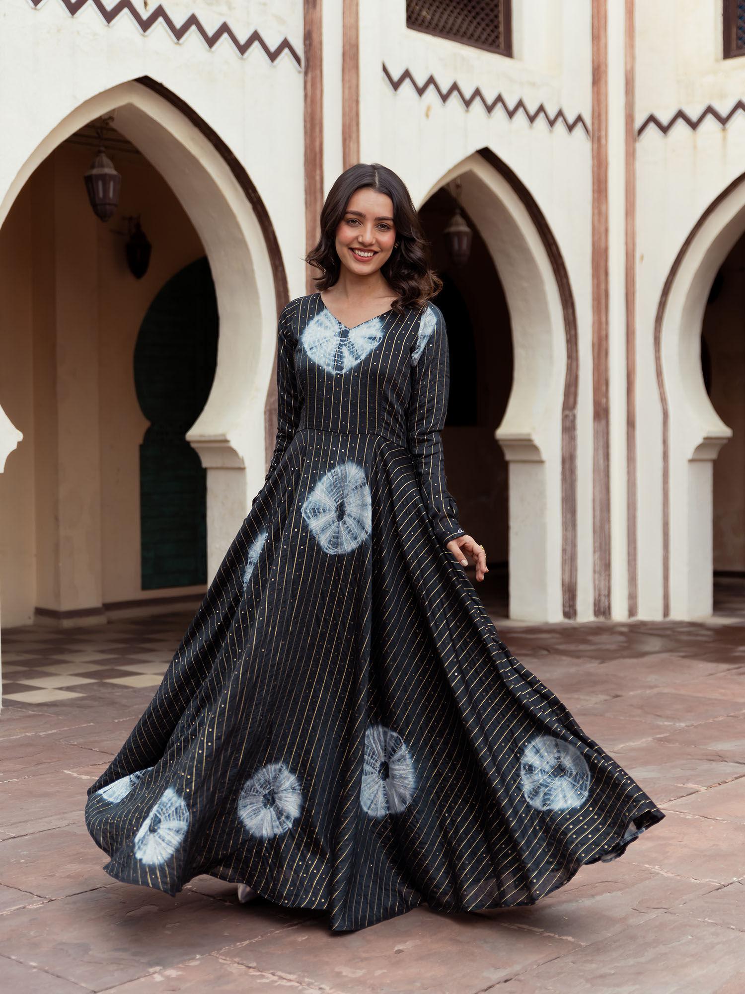 black muslin tie & dye fit & flare dress