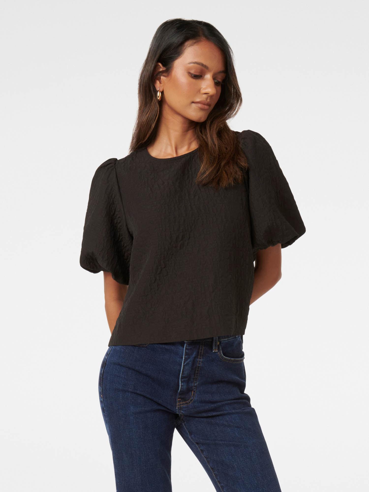 black nara petite bubble sleeve top