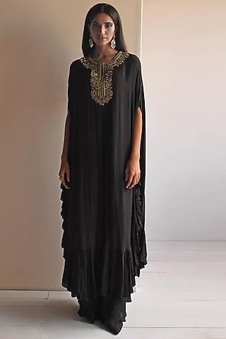 black natural crepe cape set