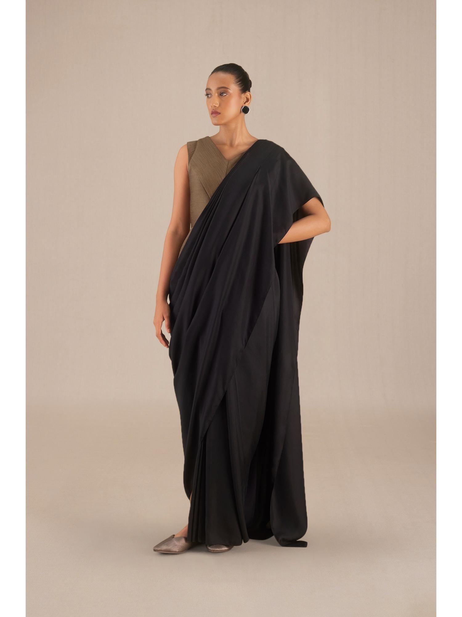 black naziha pre-draped saree without blouse