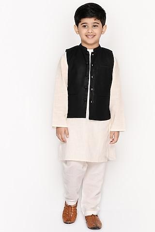black nehru jacket with kurta set for boys