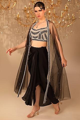 black net embroidered cape set