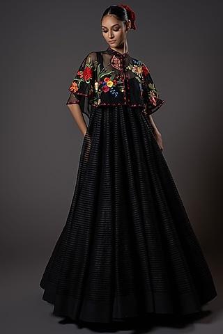 black net floral embroidered cape