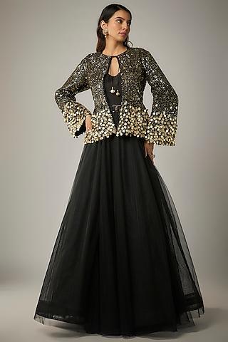 black net hand embroidered gown with jacket