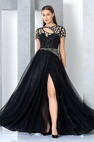 black net sequins embroidered gown