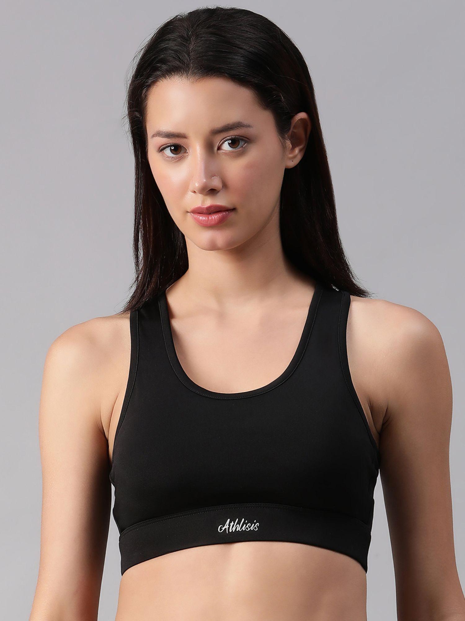 black non-wired removable padding sports bra