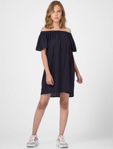 black off-shoulder shift dress