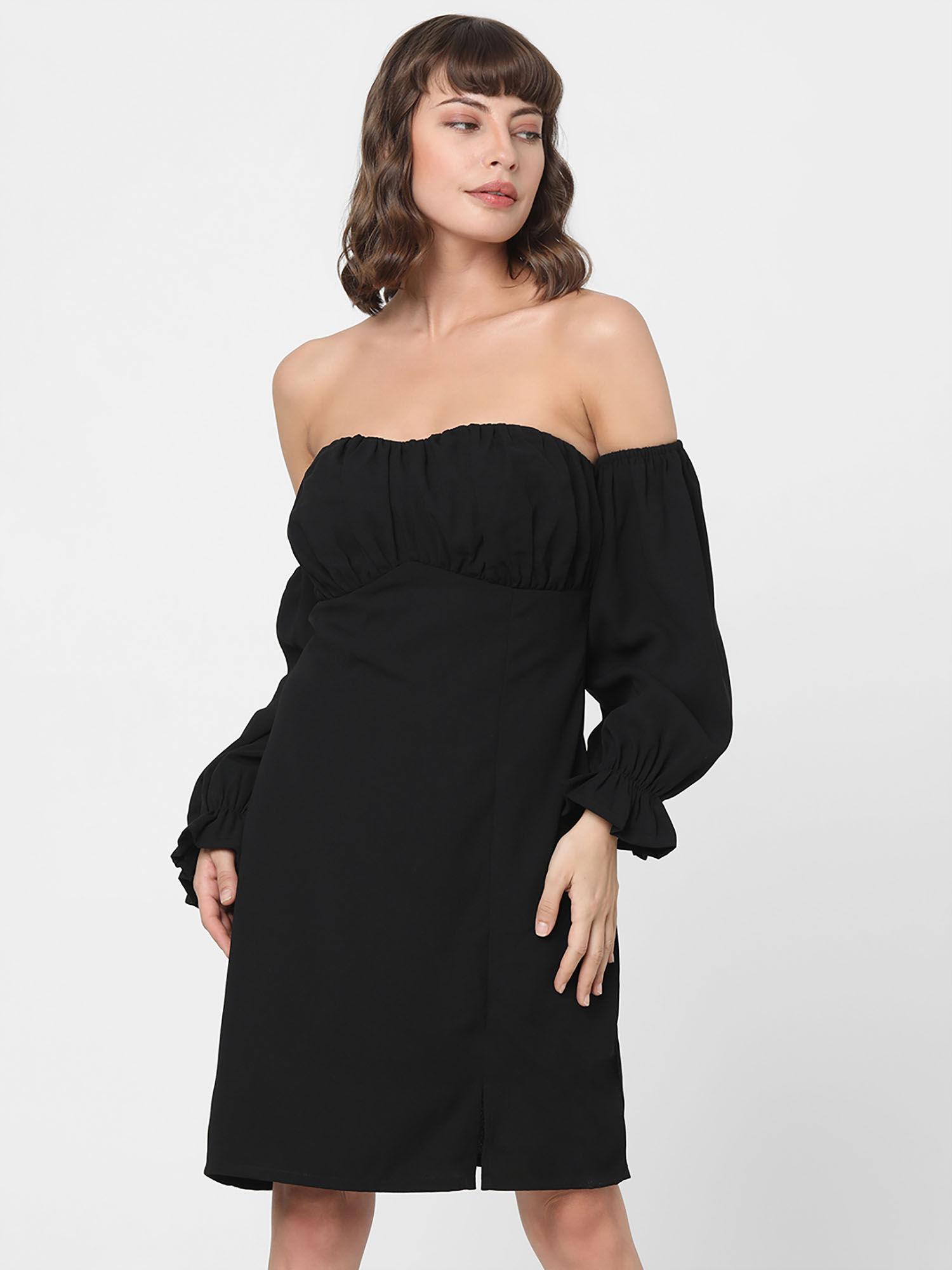 black off-shoulder short dress