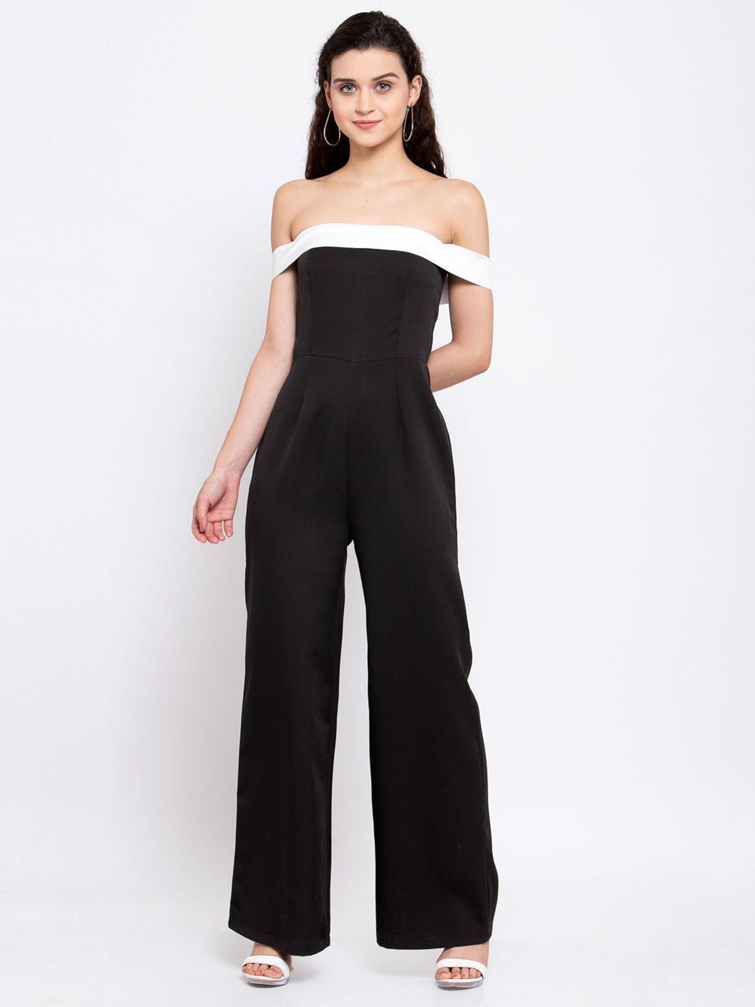 black off shoulder wide leg jumpsuit