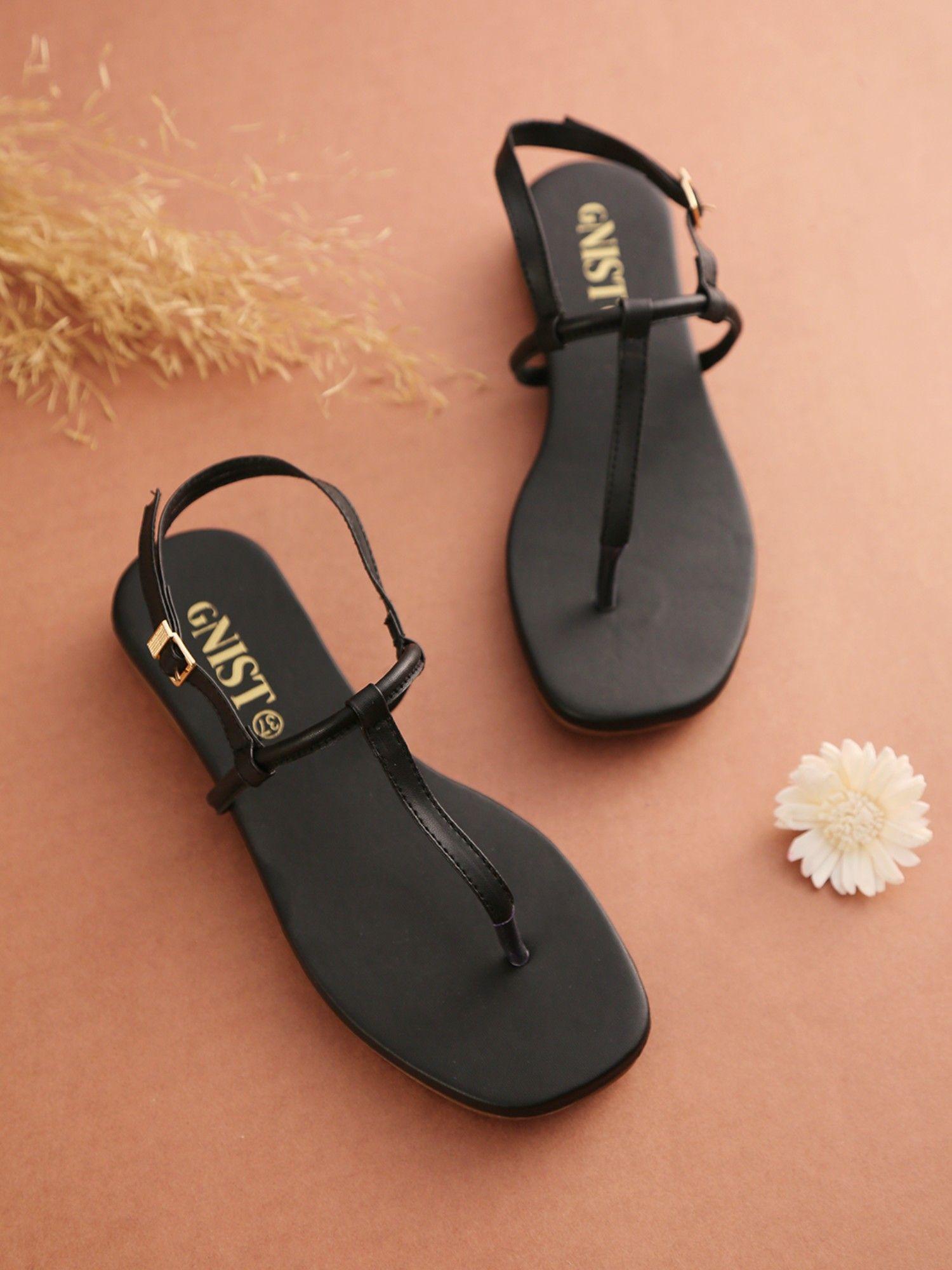 black office plain flat sandal