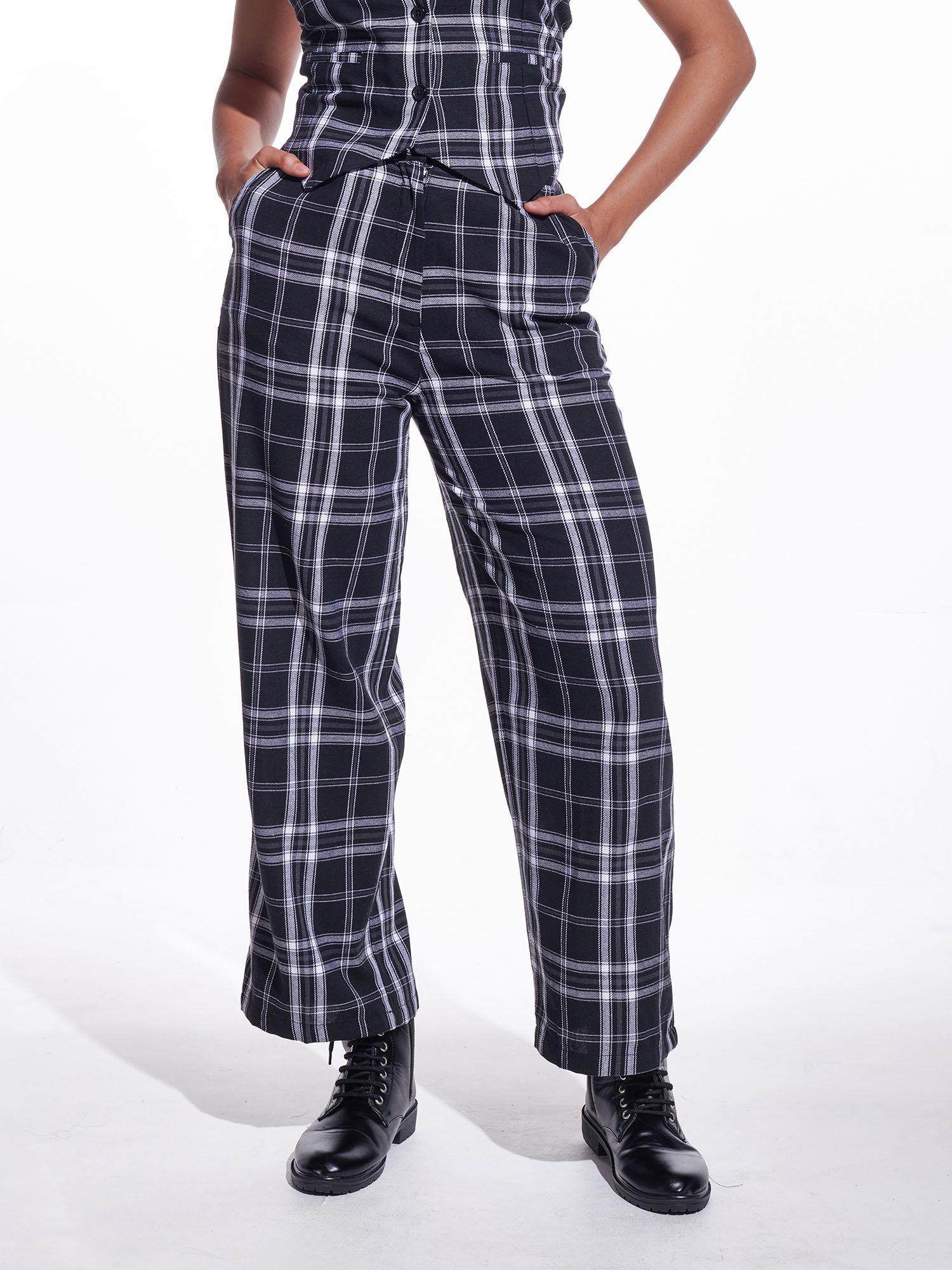 black old money checkered wide leg pants