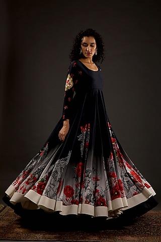 black ombre digital printed anarkali set