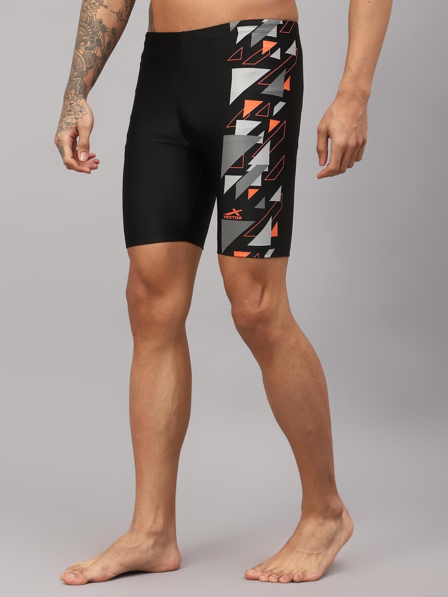 black omcs-345 mens printed swimming compression jammer shorts