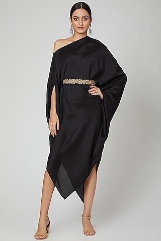 black one shoulder belted dress