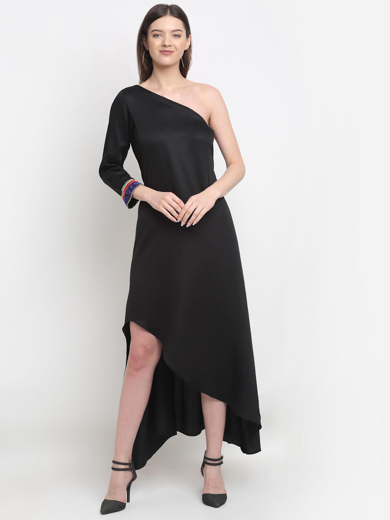 black one shoulder dress with belt (set of 2)