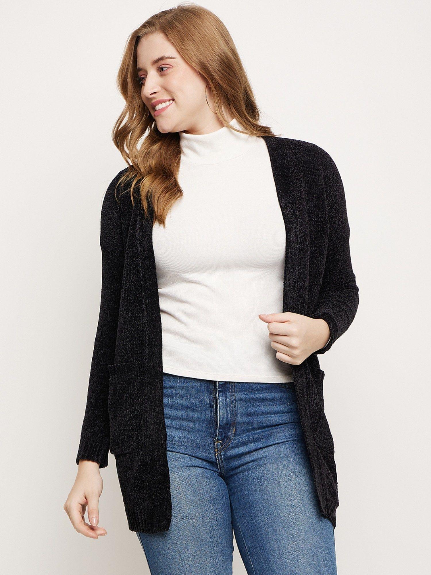 black open front shrug