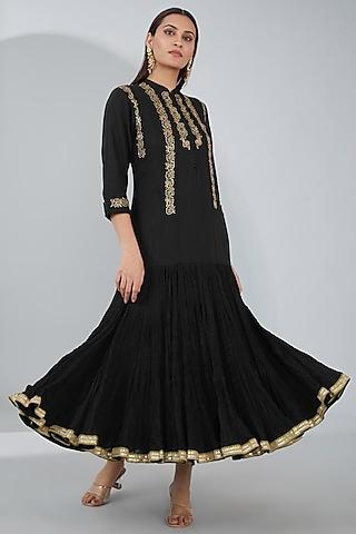 black organic cotton hand embroidered maxi dress