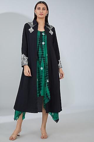 black organic cotton tie-dyed midi jacket dress