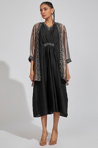 black organic silk embellished jacket dress