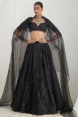 black organza & crepe lehenga set