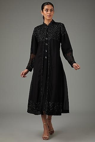 black organza & crepe maxi jacket dress