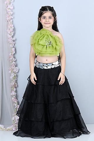 black organza & satin lehenga set for girls