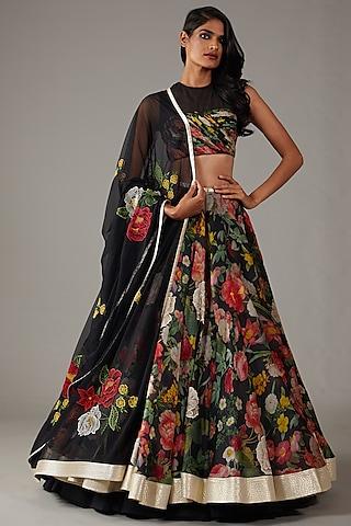 black organza digital printed & embellished lehenga set