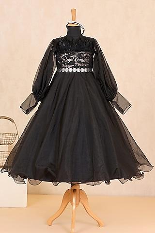 black organza embroidered gown for girls