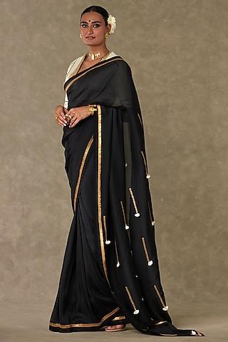 black organza embroidered saree set