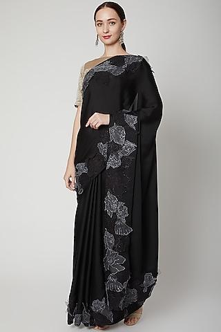 black organza floral embroidered saree set