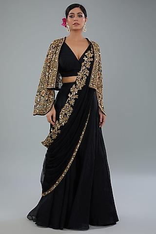 black organza sharara pant saree set