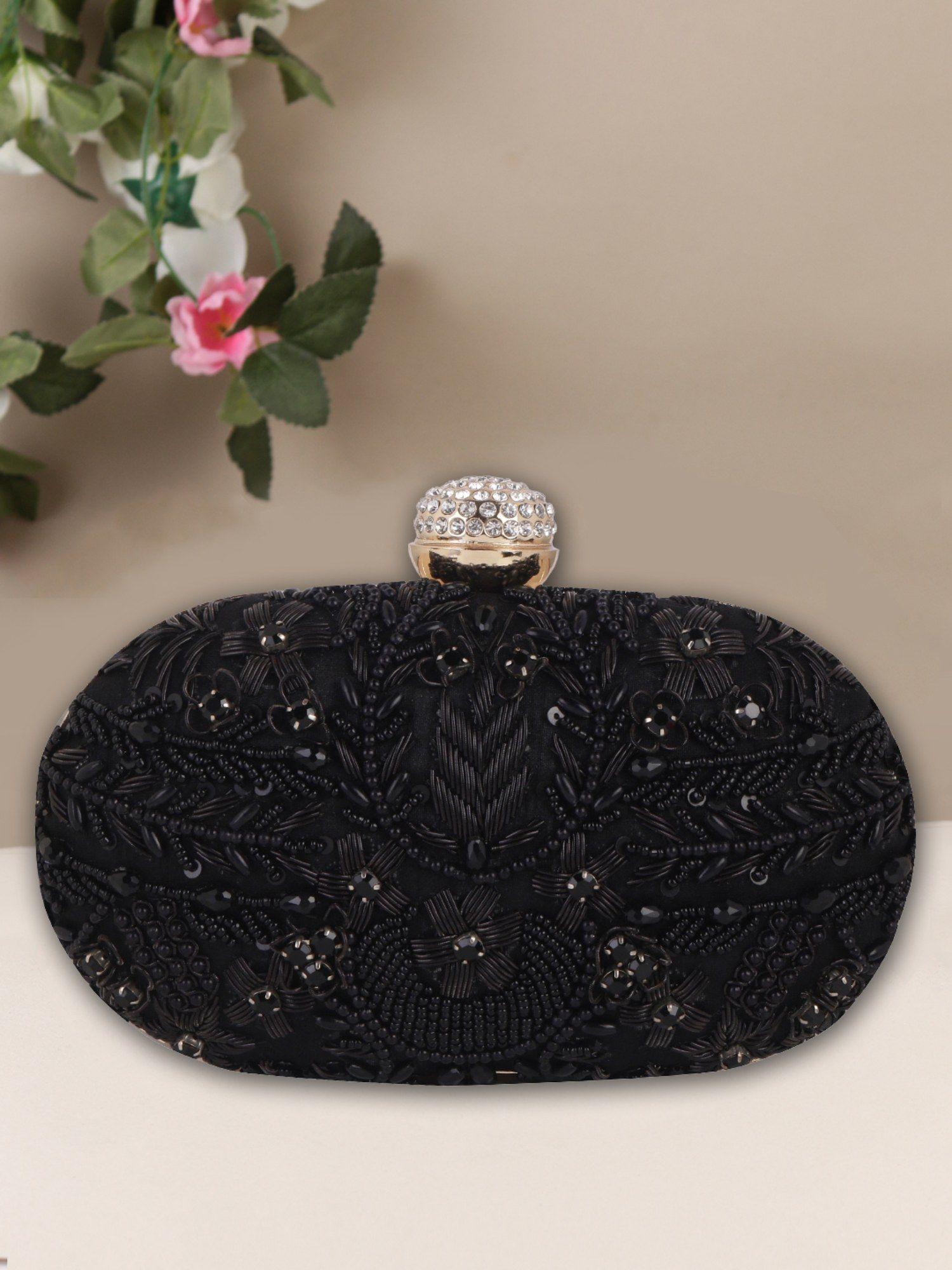 black oval heavy embellished clutch bag (s)