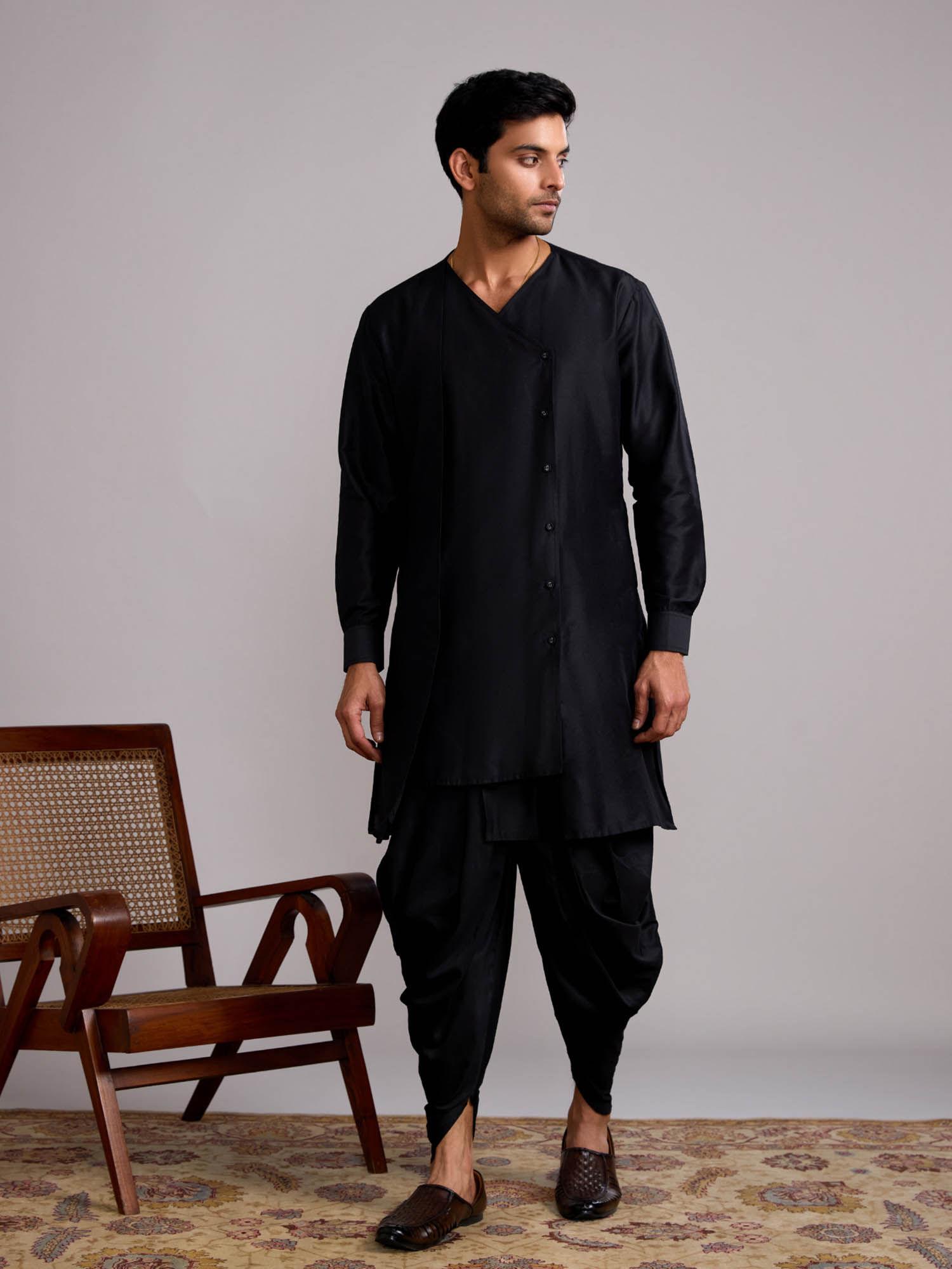 black overlap layered panel kurta