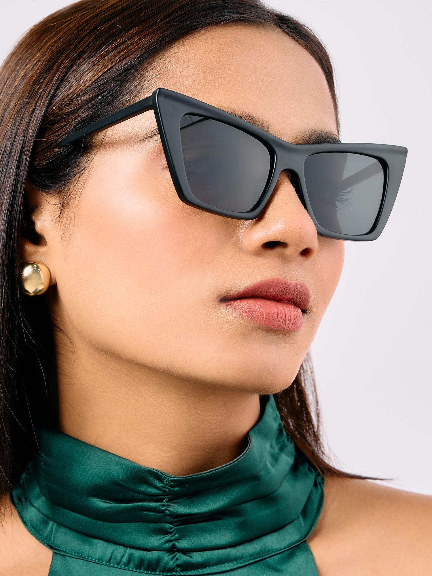 black oversized solid cat eye sunglasses