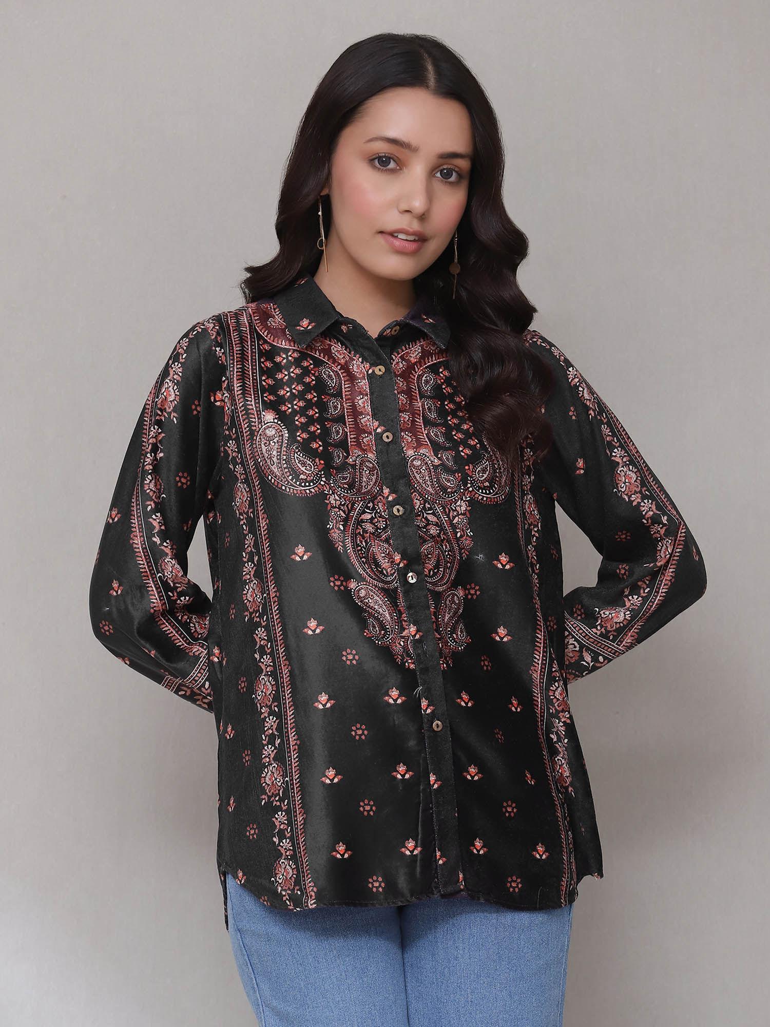 black paisley print shirt