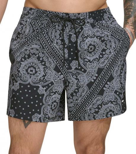 black paisley print swim trunks