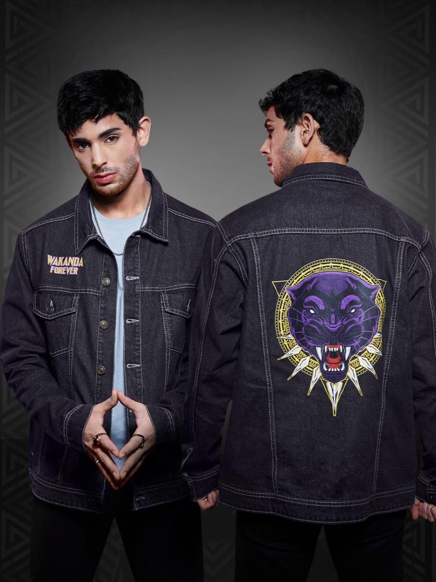 black panther: wakanda forever printed denim denim jackets