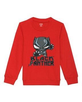 black panther print sweatshirt with ribbed hems